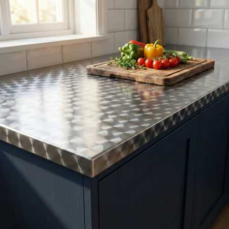 Edelstahl Arbeitsplatten-Abdeckung D50 Rundschliff – 0,8 mm | Exklusive Optik nach Maß